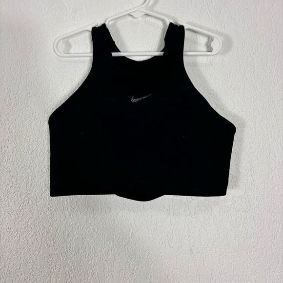 Nike Dri-Fit Black High Neckline Lace Up Back Sports Bra Size Medium - Picture 1 of 4